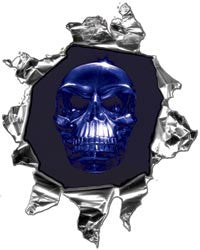 Mini Ripped Torn Metal Decal with Blue Evil Skull