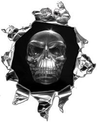 Mini Ripped Torn Metal Decal with Gray Evil Skull