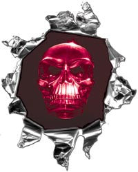 Mini Ripped Torn Metal Decal with Pink Evil Skull