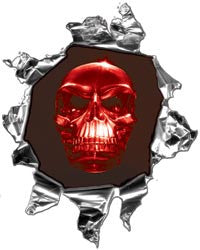 Mini Ripped Torn Metal Decal with Red Evil Skull