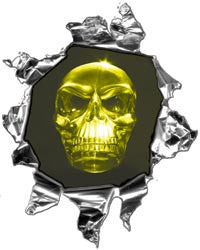 Mini Ripped Torn Metal Decal with Yellow Evil Skull