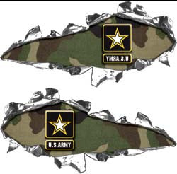 Ripped / Torn Metal Look Decals US Army Green Camo