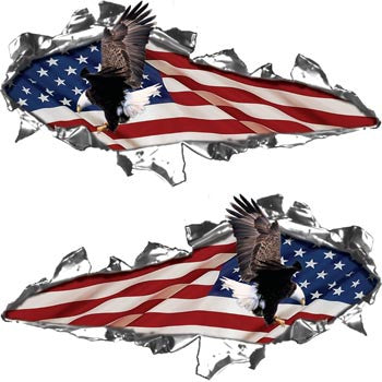 Ripped / Torn Metal Look Decals American Flag with Flying Eagle