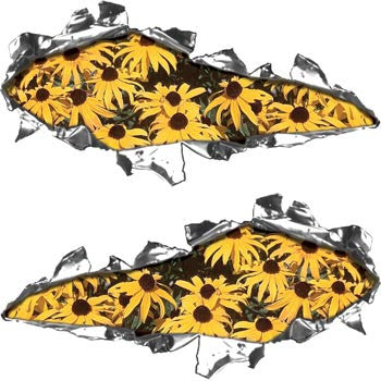 Ripped / Torn Metal Look Decals with Flowers