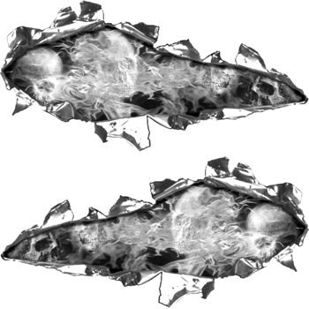 Ripped / Torn Metal Look Decals Inferno Skull Gray
