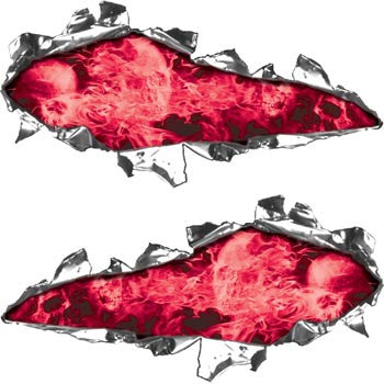 Ripped / Torn Metal Look Decals Inferno Skull Pink