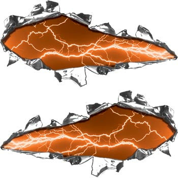 Ripped / Torn Metal Look Decals Lightning Orange