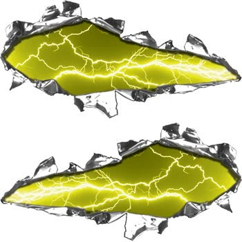 Ripped / Torn Metal Look Decals Lightning Yellow