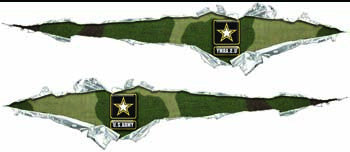Ripped / Torn Metal Look Decals U. S. Army Green Camo