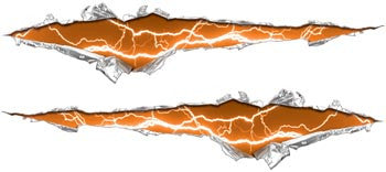 Ripped / Torn Metal Look Decals Lightning Orange