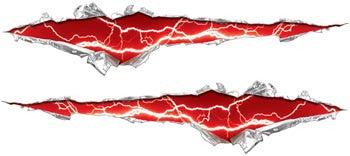 Ripped / Torn Metal Look Decals Lightning Red