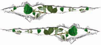 Ripped / Torn Metal Look Decals with Green Roses