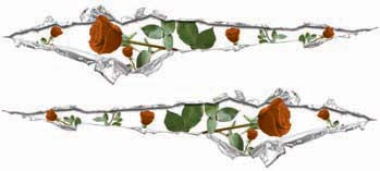 Ripped / Torn Metal Look Decals with Orange Roses