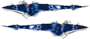 Blue Ghost Skull Ripped Torn Metal Tear Decals