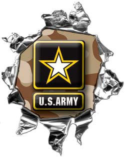 Mini Ripped Torn Metal Decal US Army Desert Camo