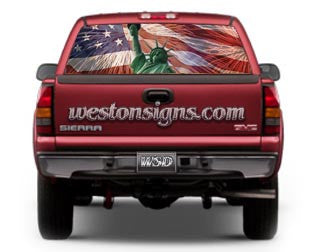 View Thru Patriotic Rear Window Graphic