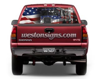 View Thru Firefighter Rear Window Graphic with American Flag
