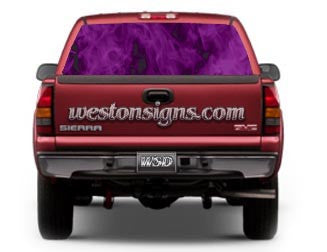 View Thru Inferno Flames Rear Window Graphic Purple