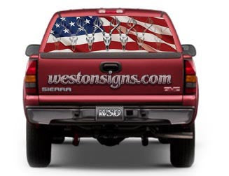 View Thru American Flag Deer Skull Rear Window Graphic