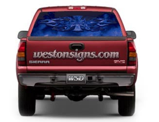 View Thru Firefighter Window Graphic Blue
